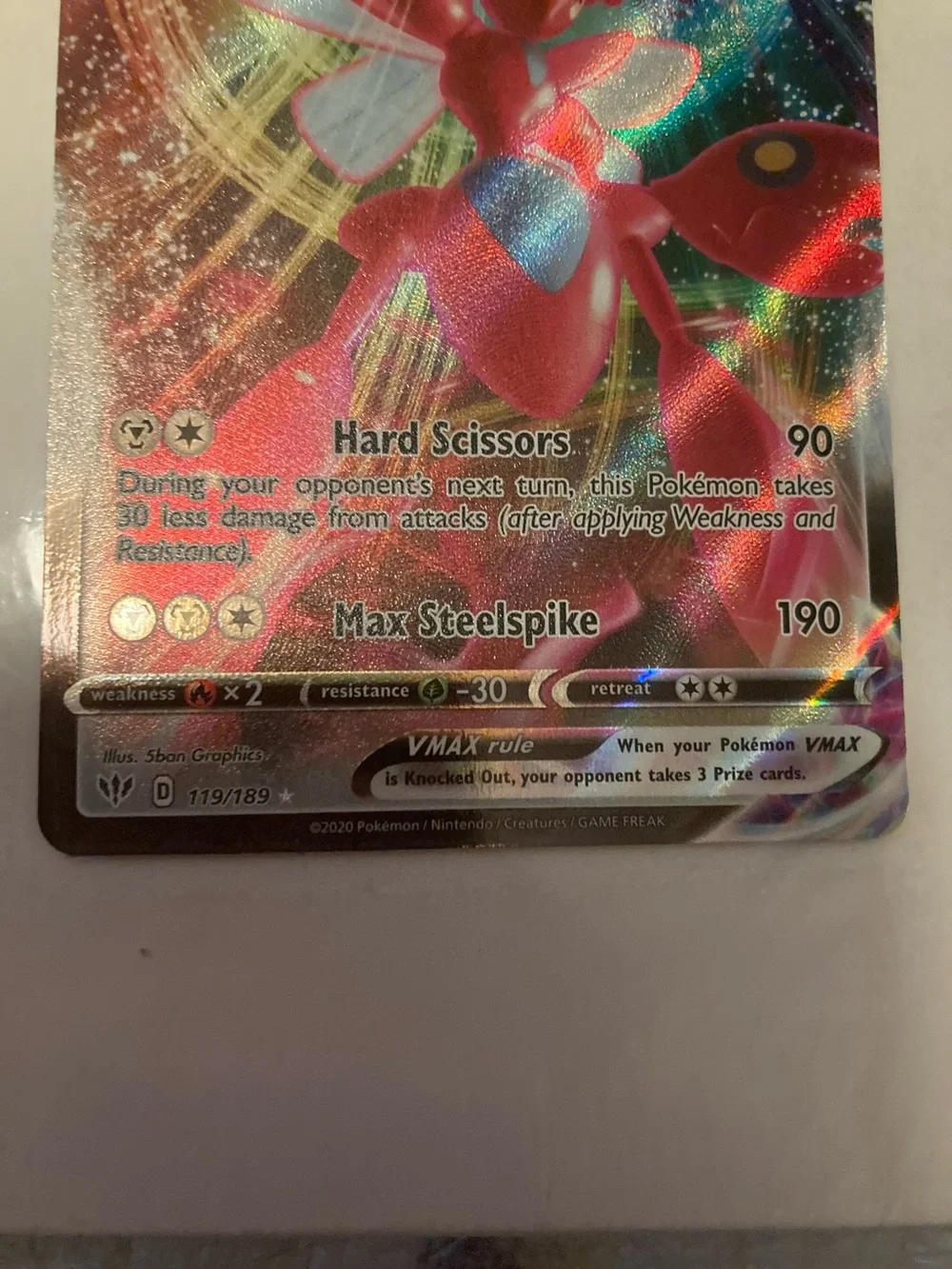 Pokemon Scizor VMAX Holo Card - Red, Silver, Pink, Black